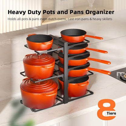 8-Tier Lightweight Pots and Pans Organizer under Cabinet, 14.55" H | 3 DIY Methods, Adjustable pot rack, Fits 6"-11" pots and pans, Pot lid organizer inside cabinet, Kitchen storage