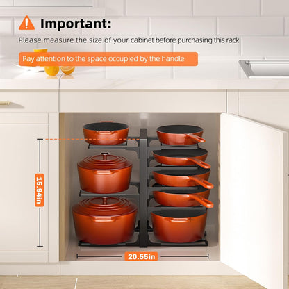 8-Tier Lightweight Pots and Pans Organizer under Cabinet, 14.55" H | 3 DIY Methods, Adjustable pot rack, Fits 6"-11" pots and pans, Pot lid organizer inside cabinet, Kitchen storage