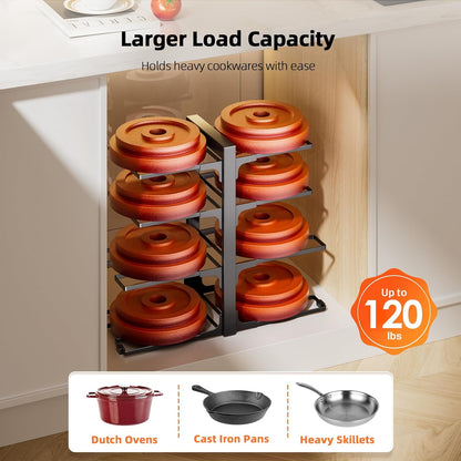 8-Tier Lightweight Pots and Pans Organizer under Cabinet, 14.55" H | 3 DIY Methods, Adjustable pot rack, Fits 6"-11" pots and pans, Pot lid organizer inside cabinet, Kitchen storage