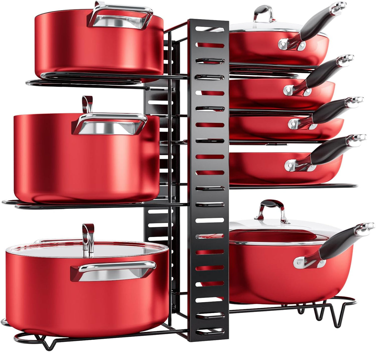 8-Tier Lightweight Pots and Pans Organizer under Cabinet, 14.55" H | 3 DIY Methods, Adjustable pot rack, Fits 6"-11" pots and pans, Pot lid organizer inside cabinet, Kitchen storage