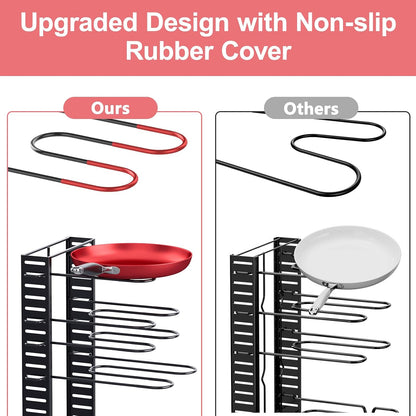 8-Tier Lightweight Pots and Pans Organizer under Cabinet, 14.55" H | 3 DIY Methods, Adjustable pot rack, Fits 6"-11" pots and pans, Pot lid organizer inside cabinet, Kitchen storage