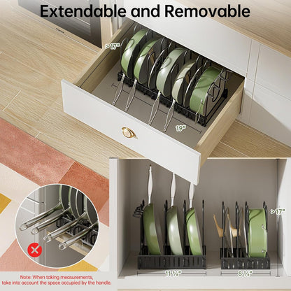 8-Tier Lightweight Pots and Pans Organizer under Cabinet, 14.55" H | 3 DIY Methods, Adjustable pot rack, Fits 6"-11" pots and pans, Pot lid organizer inside cabinet, Kitchen storage