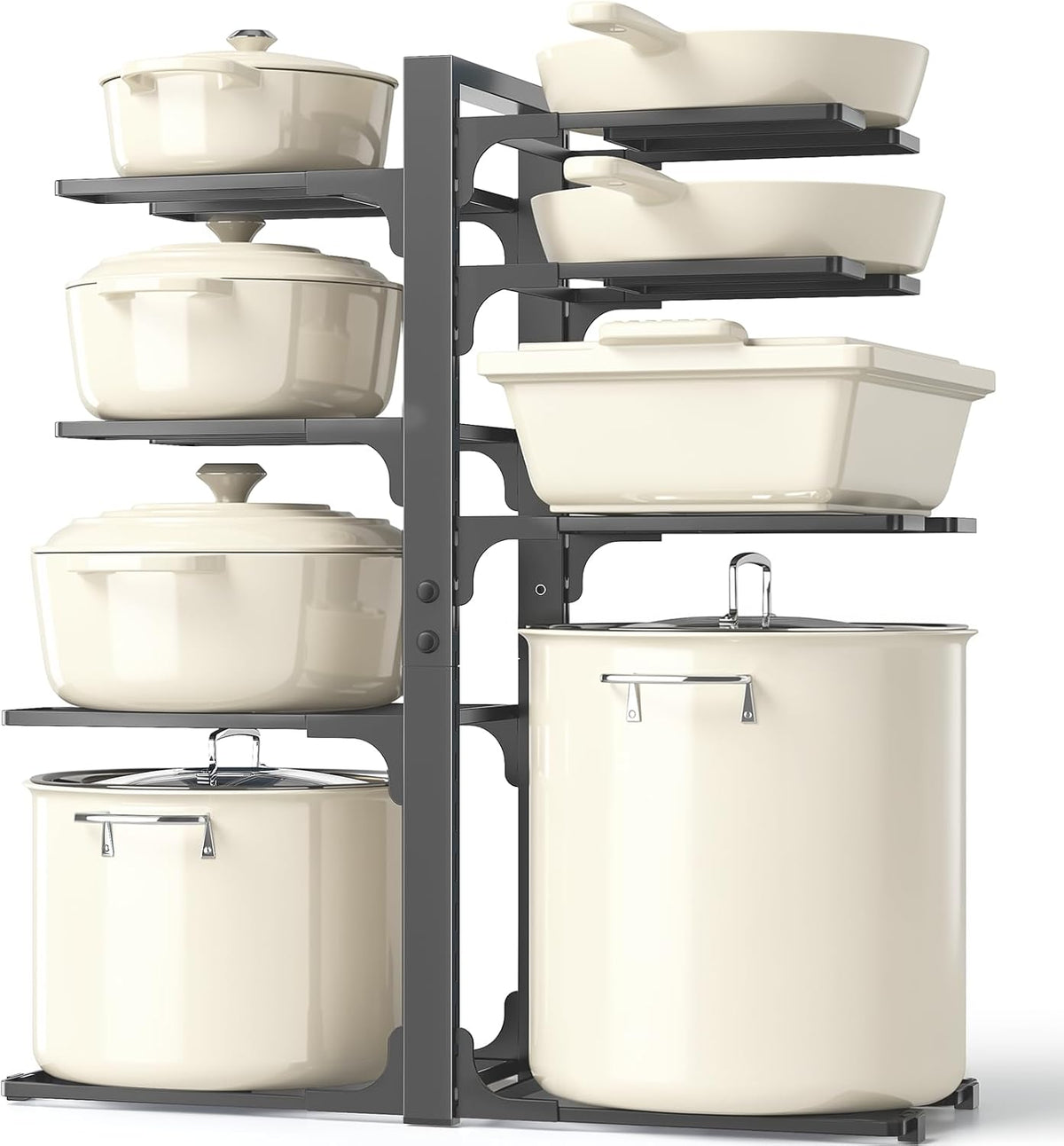 8-Tier Lightweight Pots and Pans Organizer under Cabinet, 14.55" H | 3 DIY Methods, Adjustable pot rack, Fits 6"-11" pots and pans, Pot lid organizer inside cabinet, Kitchen storage