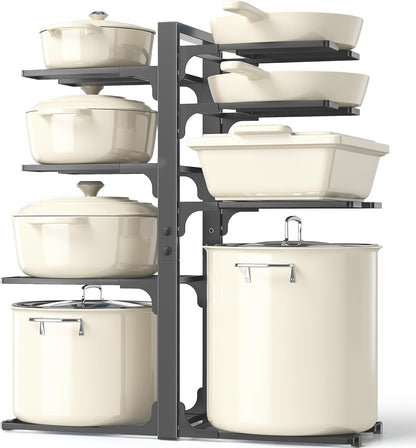 8-Tier Lightweight Pots and Pans Organizer under Cabinet, 14.55" H | 3 DIY Methods, Adjustable pot rack, Fits 6"-11" pots and pans, Pot lid organizer inside cabinet, Kitchen storage
