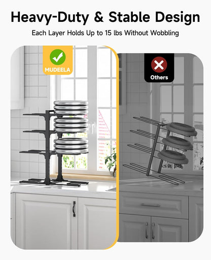 8-Tier Lightweight Pots and Pans Organizer under Cabinet, 14.55" H | 3 DIY Methods, Adjustable pot rack, Fits 6"-11" pots and pans, Pot lid organizer inside cabinet, Kitchen storage