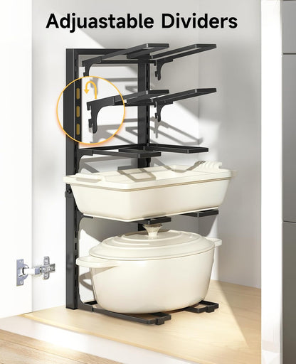 8-Tier Lightweight Pots and Pans Organizer under Cabinet, 14.55" H | 3 DIY Methods, Adjustable pot rack, Fits 6"-11" pots and pans, Pot lid organizer inside cabinet, Kitchen storage