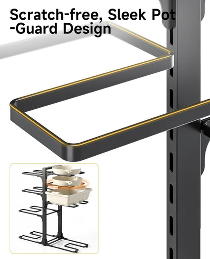 8-Tier Lightweight Pots and Pans Organizer under Cabinet, 14.55" H | 3 DIY Methods, Adjustable pot rack, Fits 6"-11" pots and pans, Pot lid organizer inside cabinet, Kitchen storage