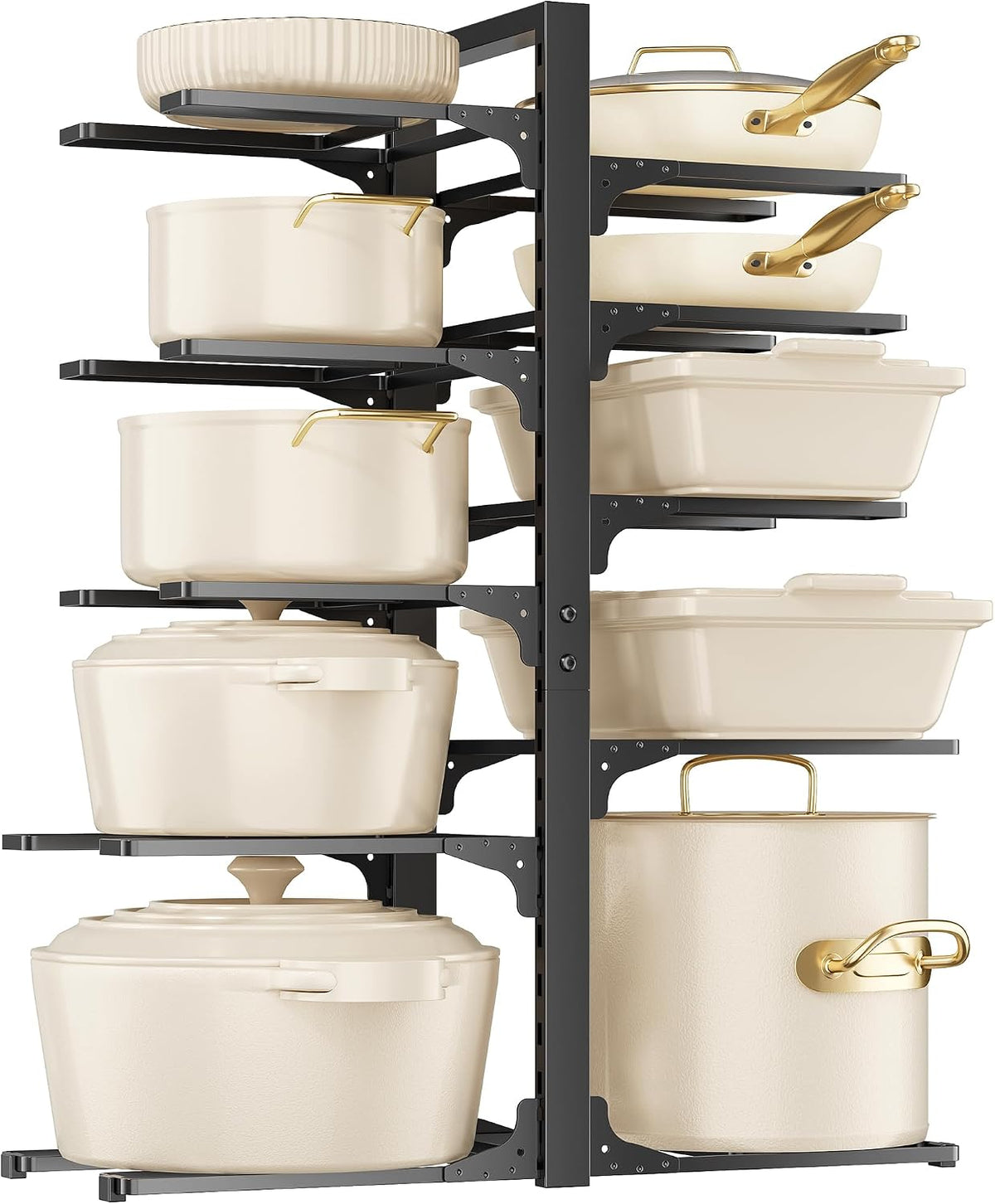 8-Tier Lightweight Pots and Pans Organizer under Cabinet, 14.55" H | 3 DIY Methods, Adjustable pot rack, Fits 6"-11" pots and pans, Pot lid organizer inside cabinet, Kitchen storage