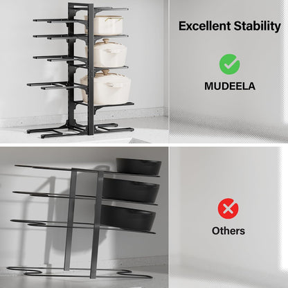 8-Tier Lightweight Pots and Pans Organizer under Cabinet, 14.55" H | 3 DIY Methods, Adjustable pot rack, Fits 6"-11" pots and pans, Pot lid organizer inside cabinet, Kitchen storage