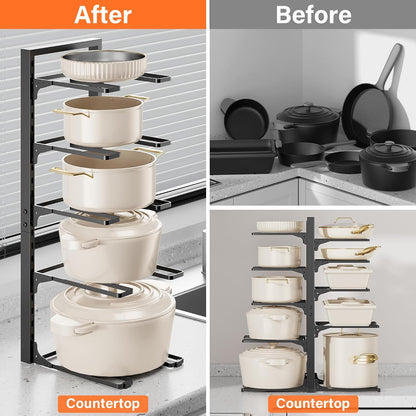 8-Tier Lightweight Pots and Pans Organizer under Cabinet, 14.55" H | 3 DIY Methods, Adjustable pot rack, Fits 6"-11" pots and pans, Pot lid organizer inside cabinet, Kitchen storage
