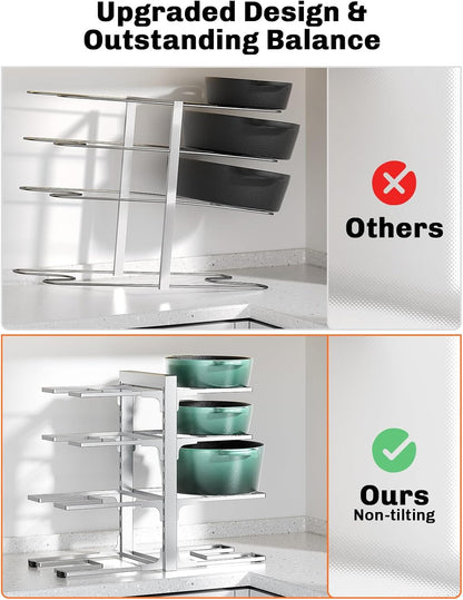 8-Tier Lightweight Pots and Pans Organizer under Cabinet, 14.55" H | 3 DIY Methods, Adjustable pot rack, Fits 6"-11" pots and pans, Pot lid organizer inside cabinet, Kitchen storage