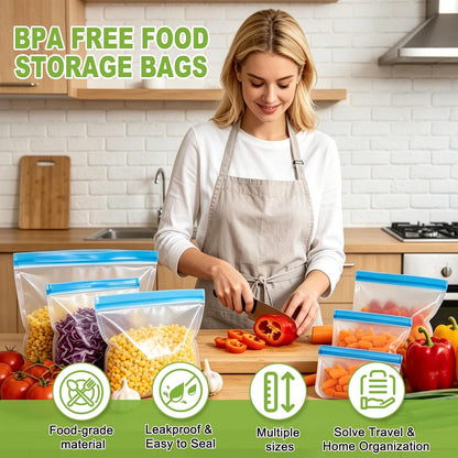 12 Pack Silicone Bags for Food Storage,Freezer & Dishwasher Safe,Leakproof Food Storage Bags,Reusable Freezer Ziploc Bags,Sandwich Snack Baggies-4 Gallon 4 Snack 4 Sandwich Bags,3 Colors
