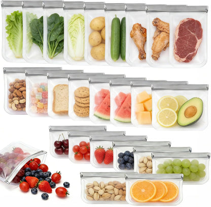 12 Pack Silicone Bags for Food Storage,Freezer & Dishwasher Safe,Leakproof Food Storage Bags,Reusable Freezer Ziploc Bags,Sandwich Snack Baggies-4 Gallon 4 Snack 4 Sandwich Bags,3 Colors