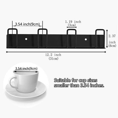 2pcs Mug Hooks Wall-Mounted Mug Holder, Coffee Cups Holder Hanger no Drilling,Mug Rack Hooks with 4 Cup Holders,RV Must Haves Cups Storage Hooks for Kitchen,Living Room,Office (Black)