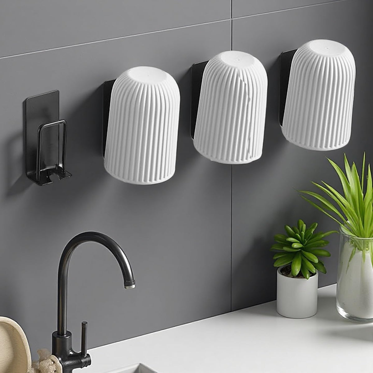 2pcs Mug Hooks Wall-Mounted Mug Holder, Coffee Cups Holder Hanger no Drilling,Mug Rack Hooks with 4 Cup Holders,RV Must Haves Cups Storage Hooks for Kitchen,Living Room,Office (Black)