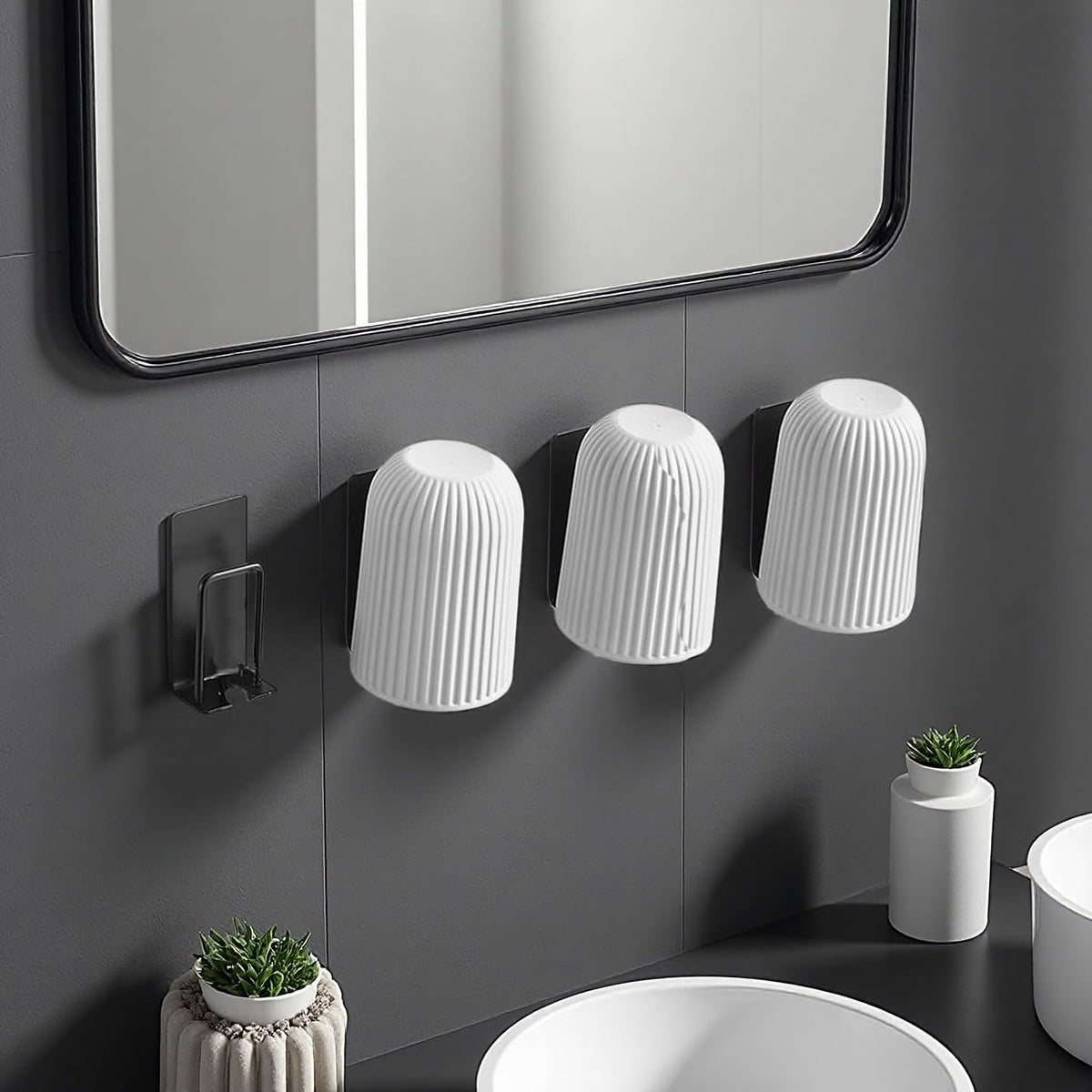 2pcs Mug Hooks Wall-Mounted Mug Holder, Coffee Cups Holder Hanger no Drilling,Mug Rack Hooks with 4 Cup Holders,RV Must Haves Cups Storage Hooks for Kitchen,Living Room,Office (Black)