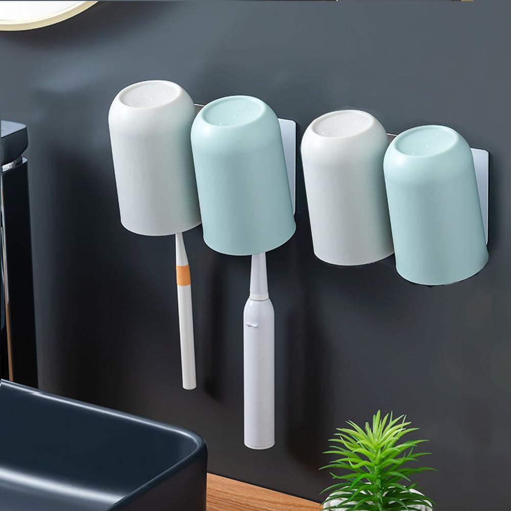 2pcs Mug Hooks Wall-Mounted Mug Holder, Coffee Cups Holder Hanger no Drilling,Mug Rack Hooks with 4 Cup Holders,RV Must Haves Cups Storage Hooks for Kitchen,Living Room,Office (Black)