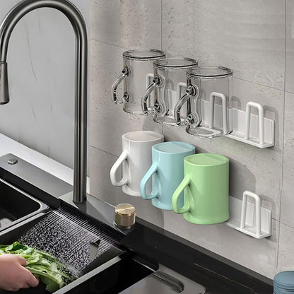 2pcs Mug Hooks Wall-Mounted Mug Holder, Coffee Cups Holder Hanger no Drilling,Mug Rack Hooks with 4 Cup Holders,RV Must Haves Cups Storage Hooks for Kitchen,Living Room,Office (Black)