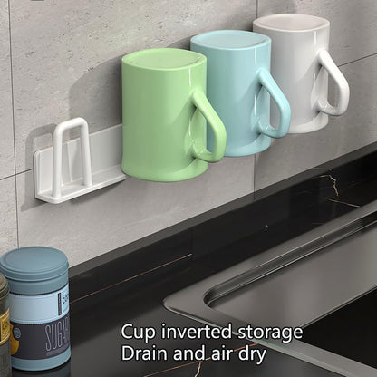 2pcs Mug Hooks Wall-Mounted Mug Holder, Coffee Cups Holder Hanger no Drilling,Mug Rack Hooks with 4 Cup Holders,RV Must Haves Cups Storage Hooks for Kitchen,Living Room,Office (Black)