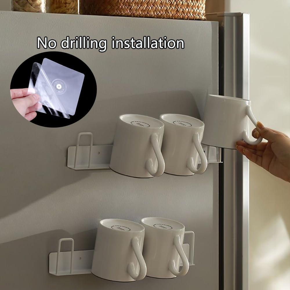 2pcs Mug Hooks Wall-Mounted Mug Holder, Coffee Cups Holder Hanger no Drilling,Mug Rack Hooks with 4 Cup Holders,RV Must Haves Cups Storage Hooks for Kitchen,Living Room,Office (Black)