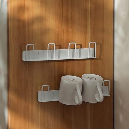2pcs Mug Hooks Wall-Mounted Mug Holder, Coffee Cups Holder Hanger no Drilling,Mug Rack Hooks with 4 Cup Holders,RV Must Haves Cups Storage Hooks for Kitchen,Living Room,Office (Black)