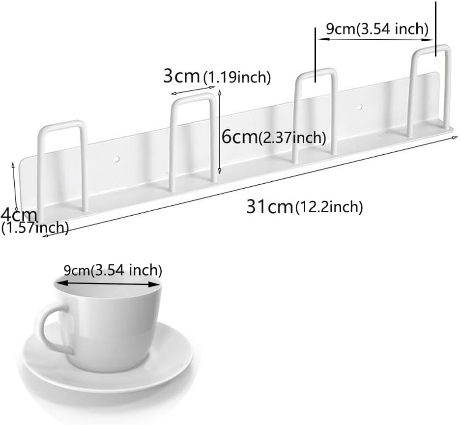 2pcs Mug Hooks Wall-Mounted Mug Holder, Coffee Cups Holder Hanger no Drilling,Mug Rack Hooks with 4 Cup Holders,RV Must Haves Cups Storage Hooks for Kitchen,Living Room,Office (Black)