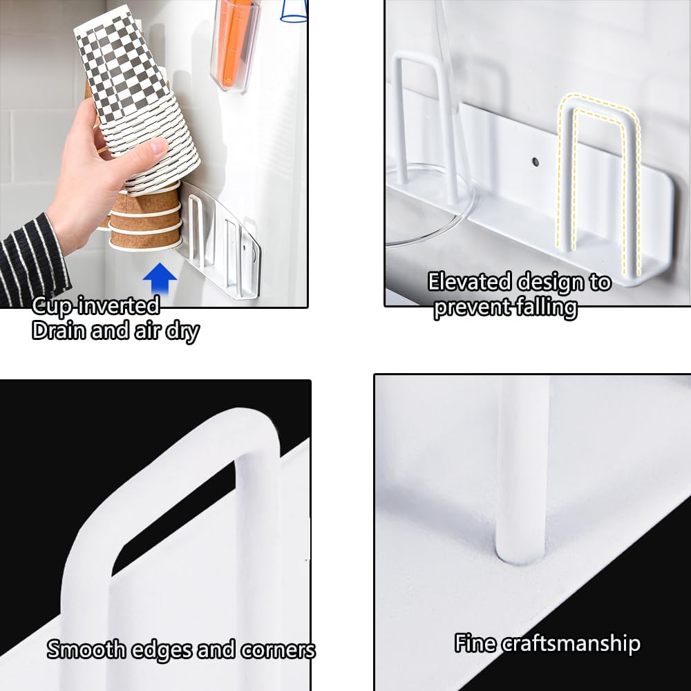 2pcs Mug Hooks Wall-Mounted Mug Holder, Coffee Cups Holder Hanger no Drilling,Mug Rack Hooks with 4 Cup Holders,RV Must Haves Cups Storage Hooks for Kitchen,Living Room,Office (Black)