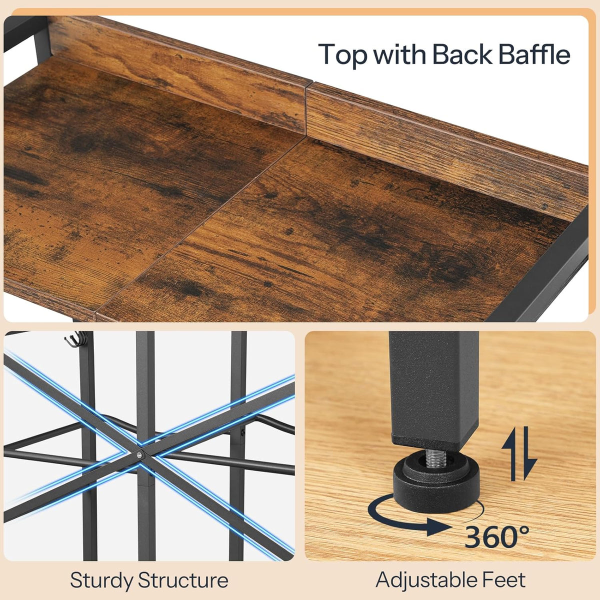 5 Gallon Water Jug Holder 6 Bottles, Water Jug Rack, 3 Tier Water Bottle Holder with X-Shape Reinforcement, for Kitchen, Living Room, Office, Rustic Brown and Black BF03ST01