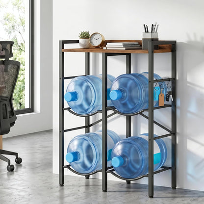 5 Gallon Water Jug Holder 6 Bottles, Water Jug Rack, 3 Tier Water Bottle Holder with X-Shape Reinforcement, for Kitchen, Living Room, Office, Rustic Brown and Black BF03ST01
