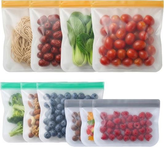 Reusable Freezer Bags, Leakproof Reusable Silicone Food Storage Bags BPA Free Contaizers, Snack Sandwich Gallon Bags for Meal Prep, Marinate Meat, Salad Fruit, Veggies, Lunch, Travel, Kitchen