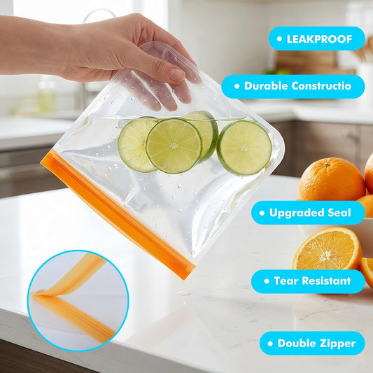 Reusable Freezer Bags, Leakproof Reusable Silicone Food Storage Bags BPA Free Contaizers, Snack Sandwich Gallon Bags for Meal Prep, Marinate Meat, Salad Fruit, Veggies, Lunch, Travel, Kitchen