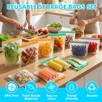 Reusable Freezer Bags, Leakproof Reusable Silicone Food Storage Bags BPA Free Contaizers, Snack Sandwich Gallon Bags for Meal Prep, Marinate Meat, Salad Fruit, Veggies, Lunch, Travel, Kitchen