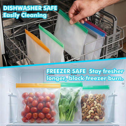 Reusable Freezer Bags, Leakproof Reusable Silicone Food Storage Bags BPA Free Contaizers, Snack Sandwich Gallon Bags for Meal Prep, Marinate Meat, Salad Fruit, Veggies, Lunch, Travel, Kitchen