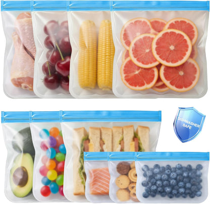 Reusable Freezer Bags, Leakproof Reusable Silicone Food Storage Bags BPA Free Contaizers, Snack Sandwich Gallon Bags for Meal Prep, Marinate Meat, Salad Fruit, Veggies, Lunch, Travel, Kitchen