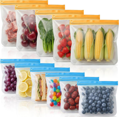 Reusable Freezer Bags, Leakproof Reusable Silicone Food Storage Bags BPA Free Contaizers, Snack Sandwich Gallon Bags for Meal Prep, Marinate Meat, Salad Fruit, Veggies, Lunch, Travel, Kitchen