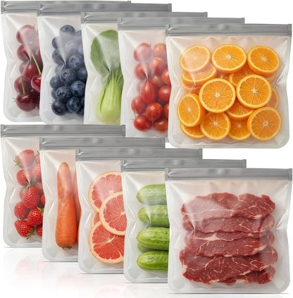 Reusable Freezer Bags, Leakproof Reusable Silicone Food Storage Bags BPA Free Contaizers, Snack Sandwich Gallon Bags for Meal Prep, Marinate Meat, Salad Fruit, Veggies, Lunch, Travel, Kitchen