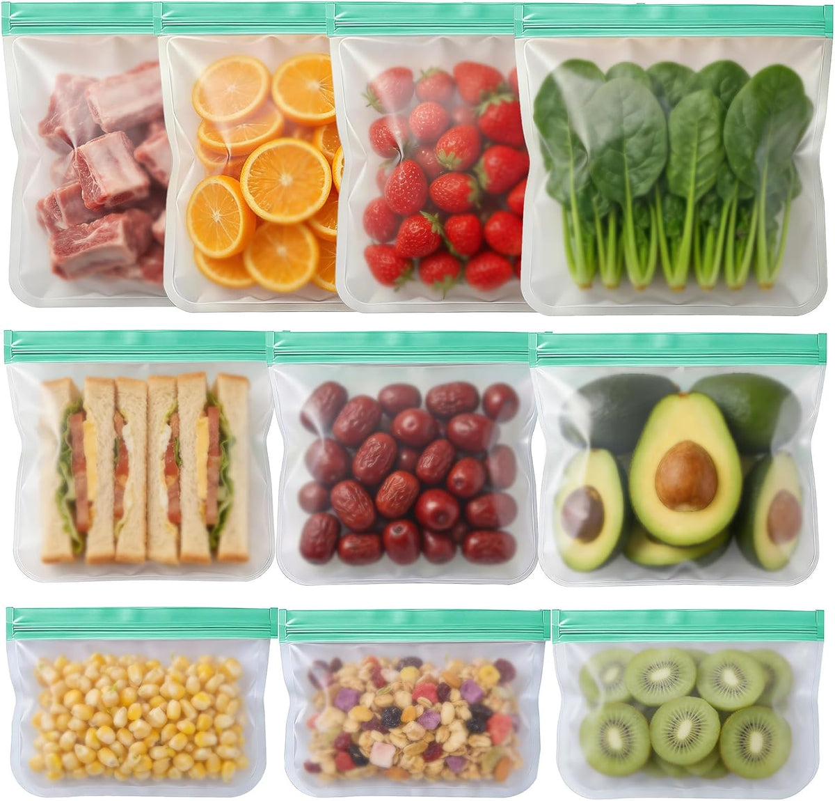 Reusable Freezer Bags, Leakproof Reusable Silicone Food Storage Bags BPA Free Contaizers, Snack Sandwich Gallon Bags for Meal Prep, Marinate Meat, Salad Fruit, Veggies, Lunch, Travel, Kitchen