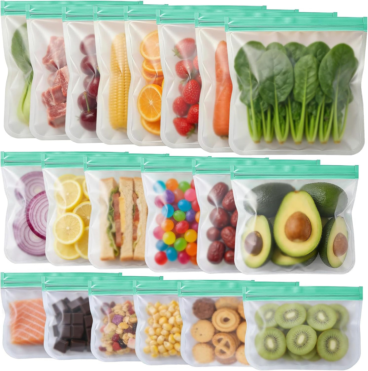 Reusable Freezer Bags, Leakproof Reusable Silicone Food Storage Bags BPA Free Contaizers, Snack Sandwich Gallon Bags for Meal Prep, Marinate Meat, Salad Fruit, Veggies, Lunch, Travel, Kitchen