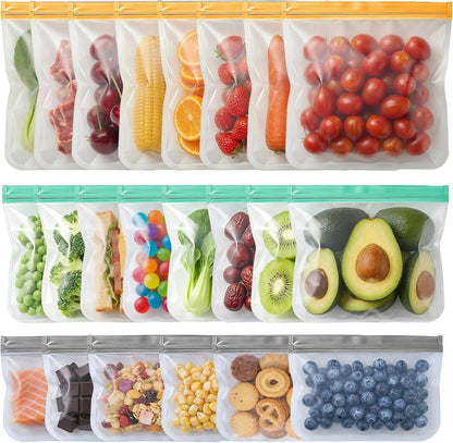 Reusable Freezer Bags, Leakproof Reusable Silicone Food Storage Bags BPA Free Contaizers, Snack Sandwich Gallon Bags for Meal Prep, Marinate Meat, Salad Fruit, Veggies, Lunch, Travel, Kitchen