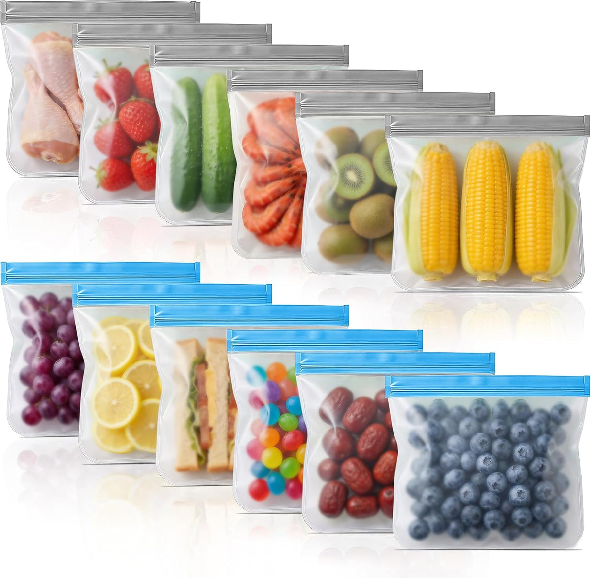 Reusable Freezer Bags, Leakproof Reusable Silicone Food Storage Bags BPA Free Contaizers, Snack Sandwich Gallon Bags for Meal Prep, Marinate Meat, Salad Fruit, Veggies, Lunch, Travel, Kitchen