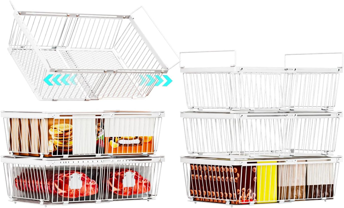 Large Freezer Organizer Bins，Upgraded Bottom Leak-Proof net，Fit 10 to 20 Cu.Ft Deep Freezer，2Pack， Expandable Stackable Chest Freezer Organizer Bins , for Fridge, Deep Freezer, Cabinet（White）