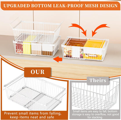 Large Freezer Organizer Bins，Upgraded Bottom Leak-Proof net，Fit 10 to 20 Cu.Ft Deep Freezer，2Pack， Expandable Stackable Chest Freezer Organizer Bins , for Fridge, Deep Freezer, Cabinet（White）