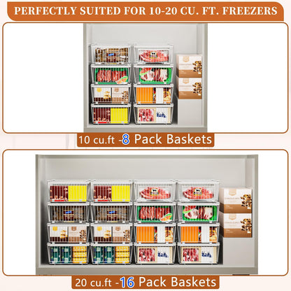 Large Freezer Organizer Bins，Upgraded Bottom Leak-Proof net，Fit 10 to 20 Cu.Ft Deep Freezer，2Pack， Expandable Stackable Chest Freezer Organizer Bins , for Fridge, Deep Freezer, Cabinet（White）