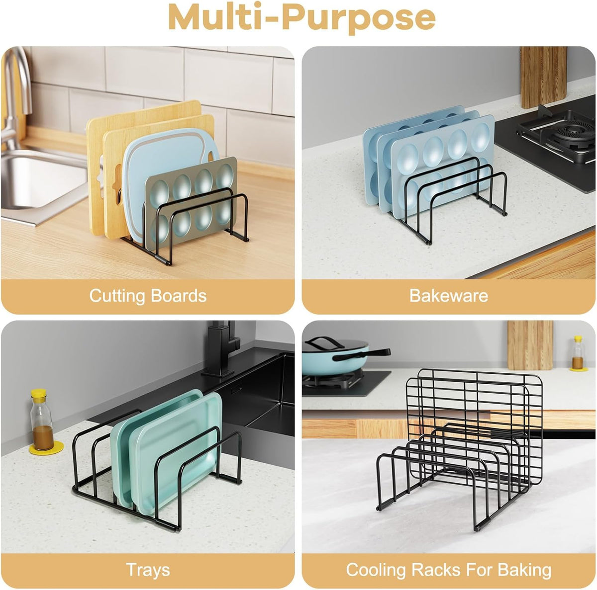 Fikoksol Cutting Board Organizer Storage, Baking Sheet Rack under Cabinet | Heavy Duty Cookie Sheet Organizer, Metal Cutting Board Holder, Space-saving Plate Holder for Cabinet, Tray Divider for Drawer