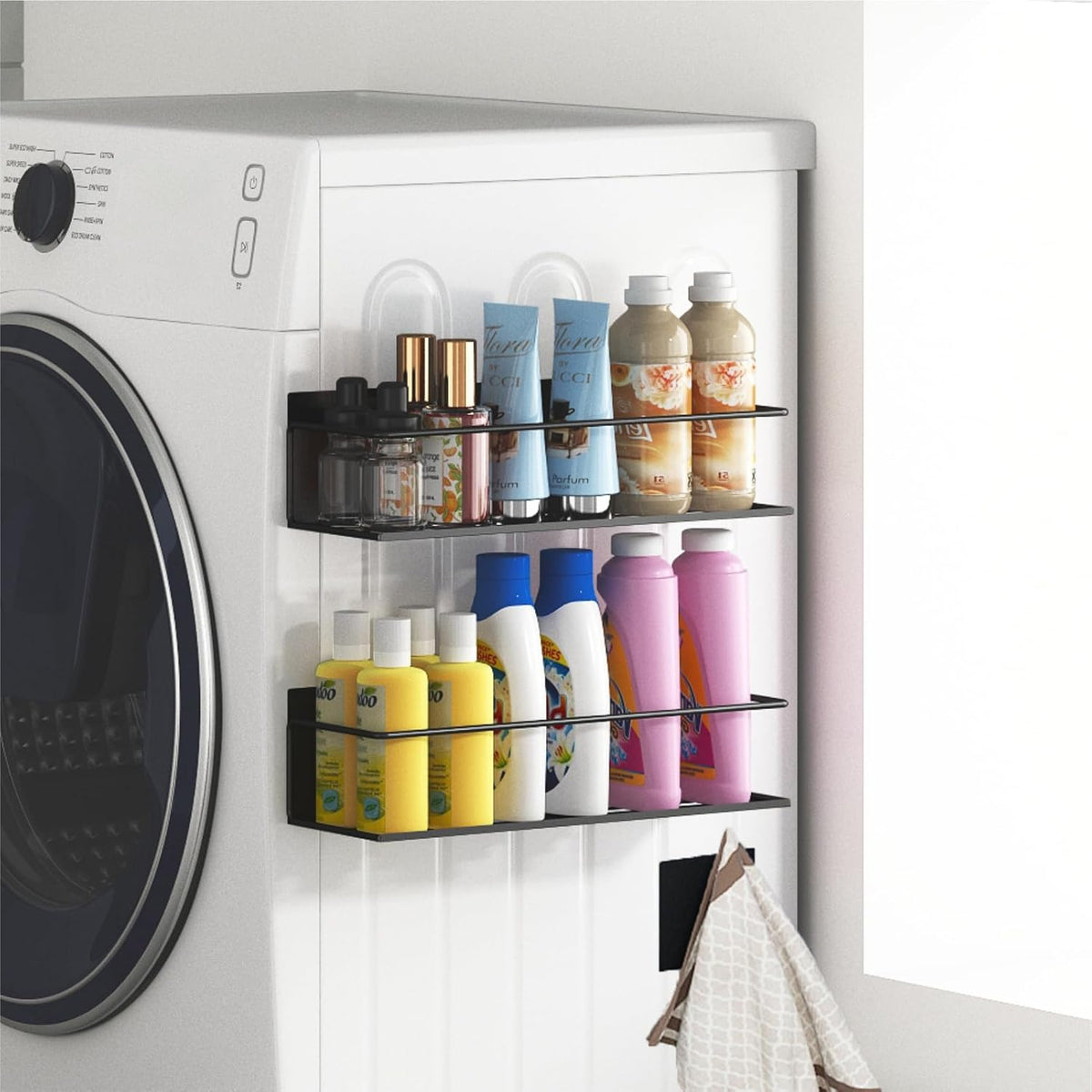 Magnetic Spice Rack For Refrigerator, Magnetic Fridge Shelf For Kitchen, Magnetic Shelf For Fridge Space Saving Black With Magnetic Paper Towel Holder