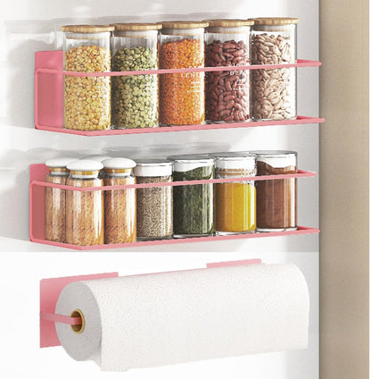Magnetic Spice Rack For Refrigerator, Magnetic Fridge Shelf For Kitchen, Magnetic Shelf For Fridge Space Saving Black With Magnetic Paper Towel Holder