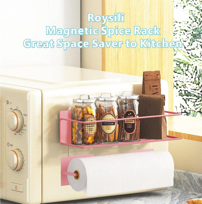 Magnetic Spice Rack For Refrigerator, Magnetic Fridge Shelf For Kitchen, Magnetic Shelf For Fridge Space Saving Black With Magnetic Paper Towel Holder