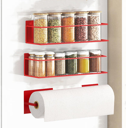 Magnetic Spice Rack For Refrigerator, Magnetic Fridge Shelf For Kitchen, Magnetic Shelf For Fridge Space Saving Black With Magnetic Paper Towel Holder
