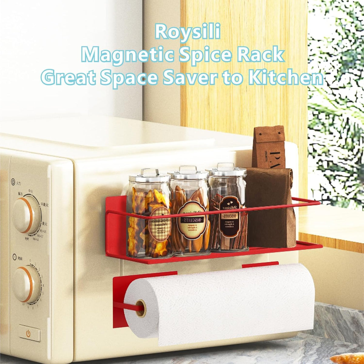 Magnetic Spice Rack For Refrigerator, Magnetic Fridge Shelf For Kitchen, Magnetic Shelf For Fridge Space Saving Black With Magnetic Paper Towel Holder