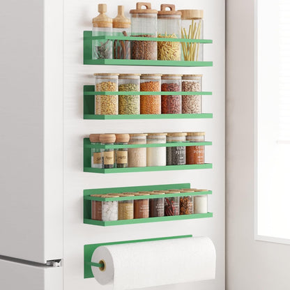 Magnetic Spice Rack For Refrigerator, Magnetic Fridge Shelf For Kitchen, Magnetic Shelf For Fridge Space Saving Black With Magnetic Paper Towel Holder